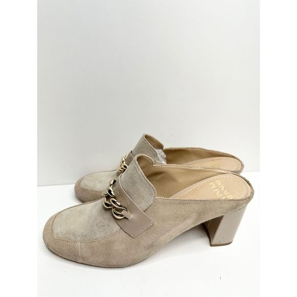 Donald Pliner Mule Womens Size 9 Tan Chained Slip On Leather Block Heel Shoes - Picture 4 of 11
